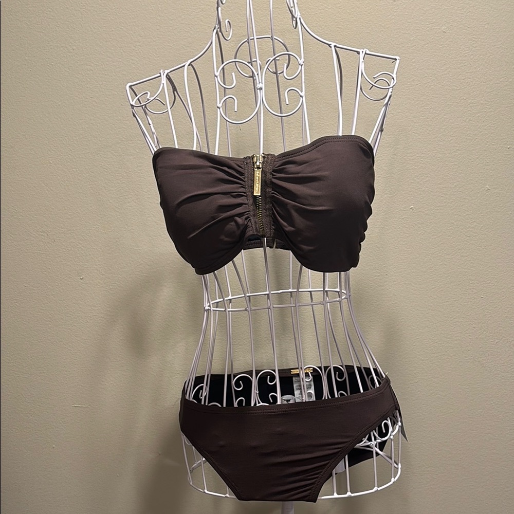 Michael Kors Dark Brown Strapless Bikini